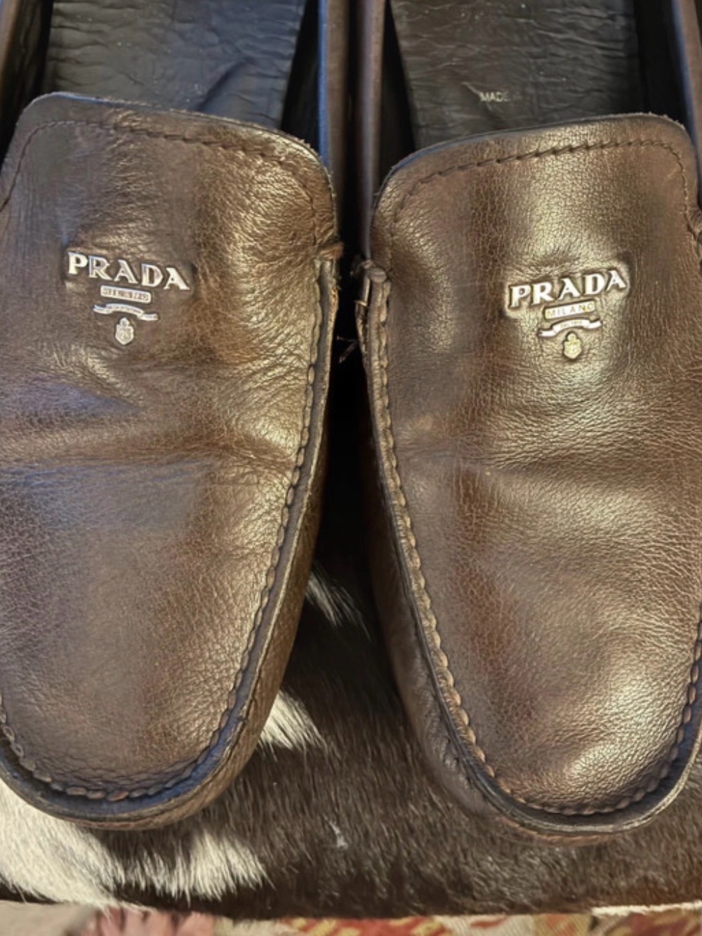 Prada Men's Brown Leather Slip-On Loafers